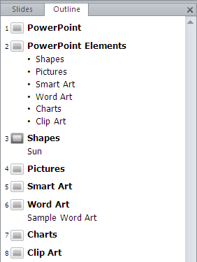 Outline tab Outline tab