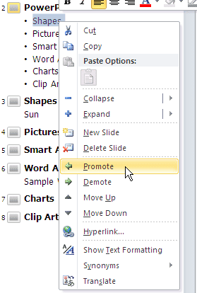 Promote one level Promote one level