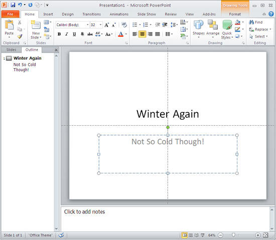 Text you type in placeholders shows in the Outline pane