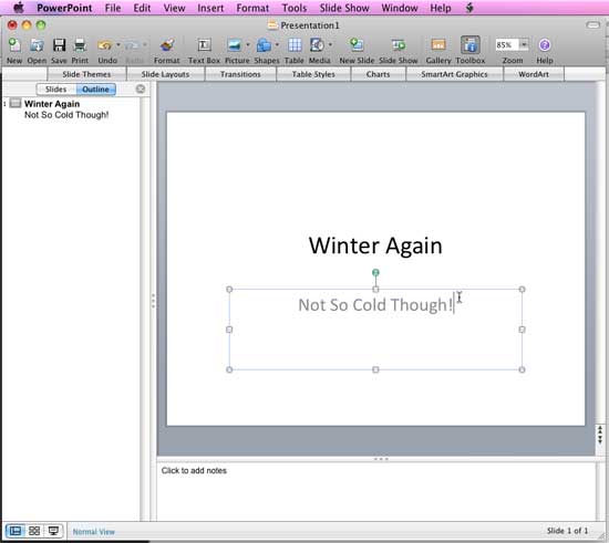Text you type in placeholders shows in the Outline pane