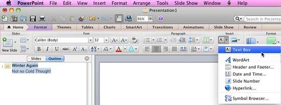 Click and drag to insert a Text box