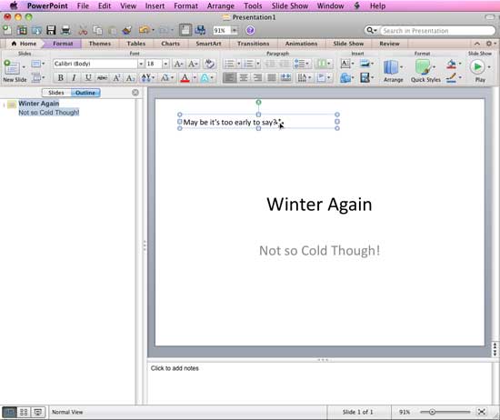 Text you type in text boxes does not show in the Outline pane