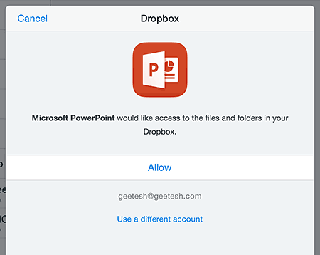 Dropbox wants your permission to provide access to PowerPoint Dropbox wants your permission to provide access to PowerPoint