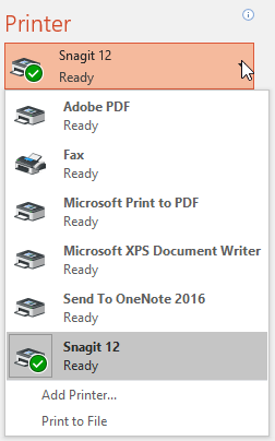Printer drop-down list Printer drop-down list