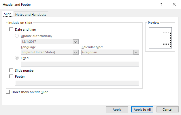 Header and Footer dialog box Header and Footer dialog box