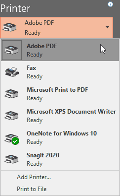 Printer drop-down list Printer drop-down list