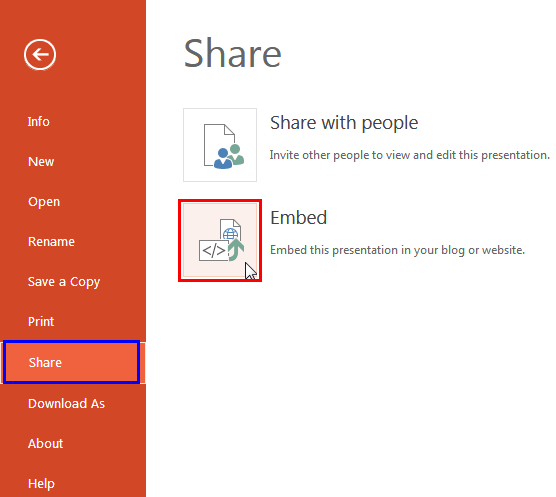 Share Pane of the Backstage View Share Pane of the Backstage View