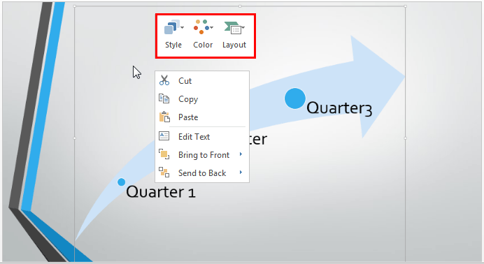 Mini Toolbar with SmartArt formatting options