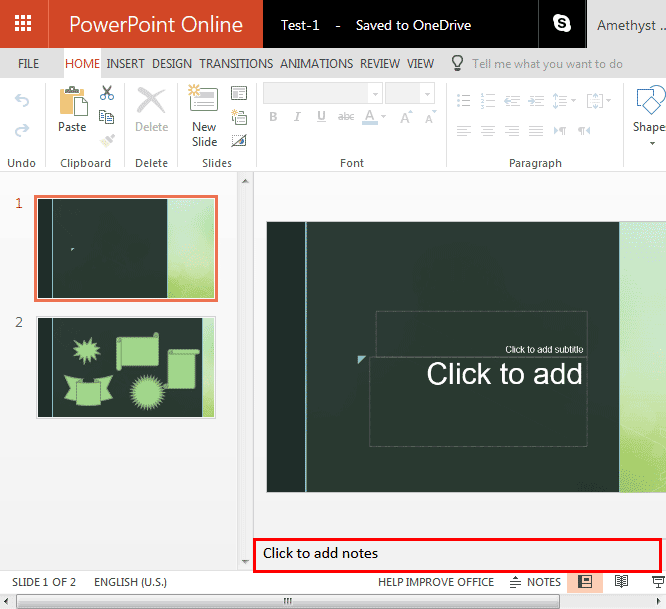 Notes Pane in PowerPoint Online