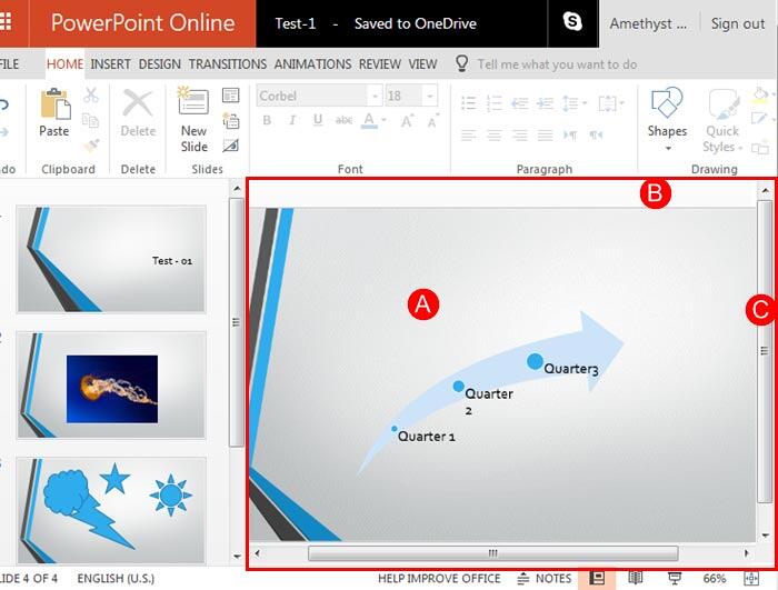 Slide area within PowerPoint Online interface Slide area within PowerPoint Online interface