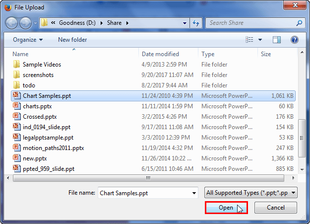 File Upload dialog box