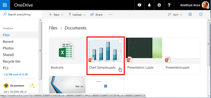 Uploaded presentation within the Files list