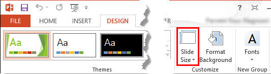 Slide Size button within the Design tab of the Ribbon