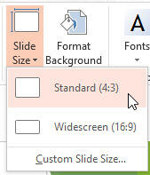 Slide Size drop-down gallery