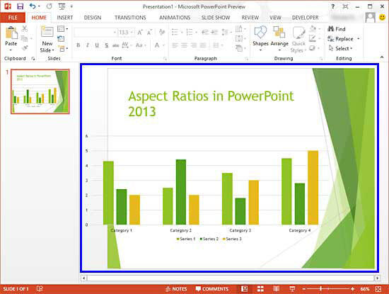 Widescreen slide changed to standard size with Maximize option selected