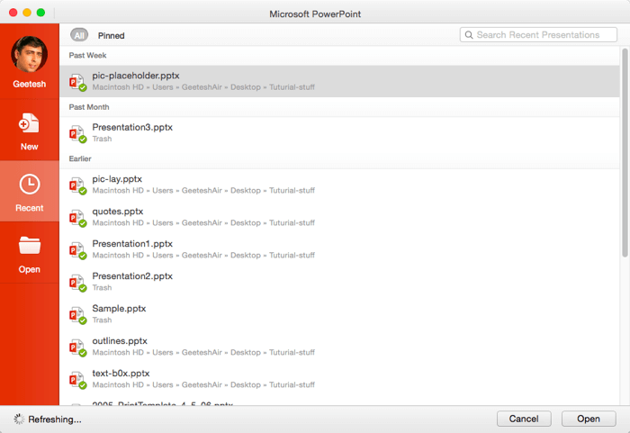Recent option Recent option