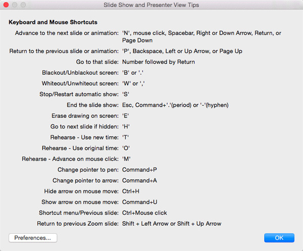 Slide Show and Presenter View Tips window Slide Show and Presenter View Tips window