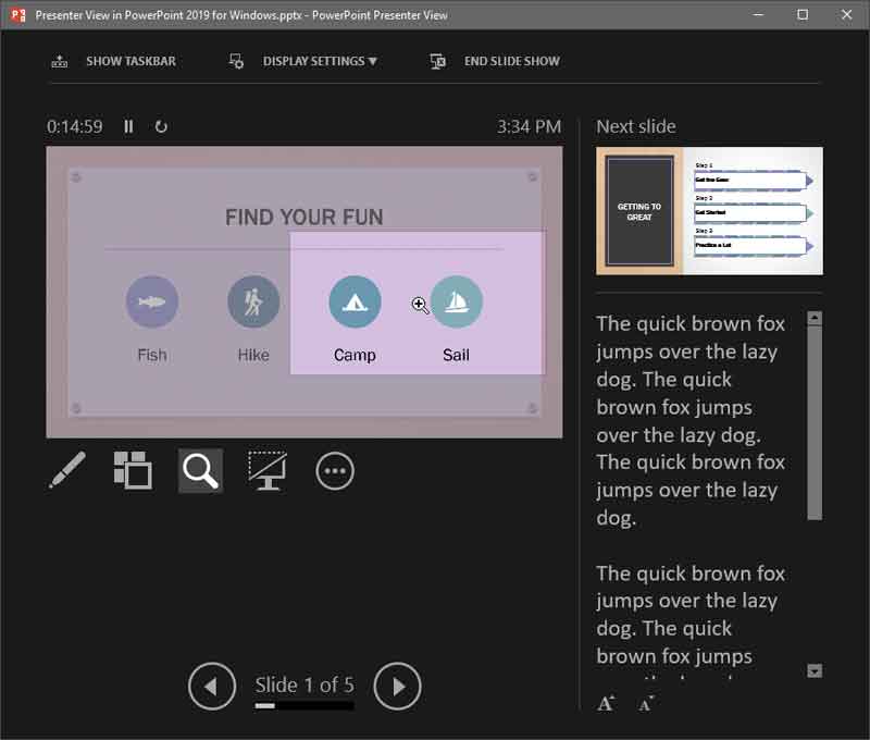 Zoom active within the Presenter view Zoom active within the Presenter view