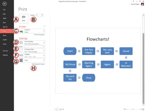 Print option selected within backstage view