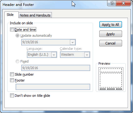 Header and Footer dialog box
