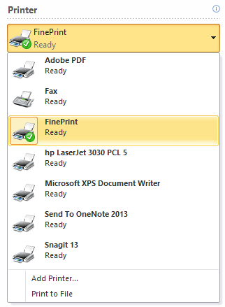 Printer drop-down list
