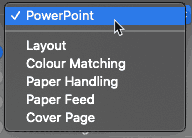 Options drop-down list
