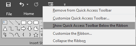 Show Quick Access Toolbar Below the Ribbon option selected Show Quick Access Toolbar Below the Ribbon option selected