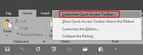 Customize Quick Access Toolbar option Customize Quick Access Toolbar option