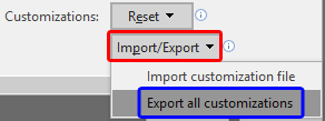 Export all customizations option is selected Export all customizations option is selected