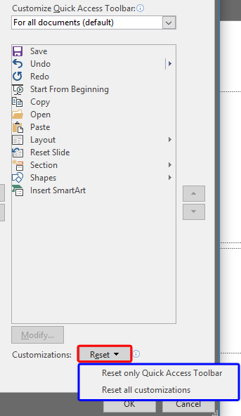 Reset drop-down menu Reset drop-down menu