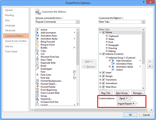 PowerPoint Options dialog box