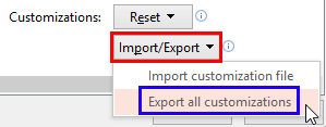 Export all customizations option is selected