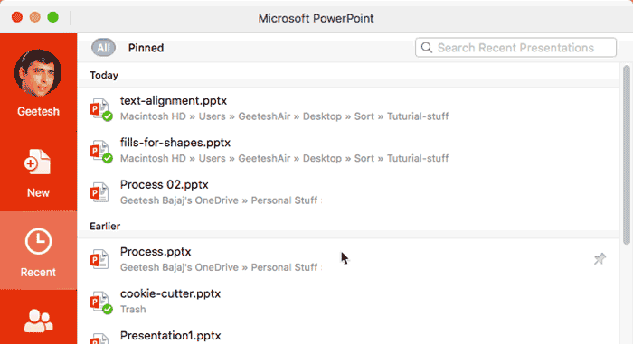 Hover to see the pushpin icon