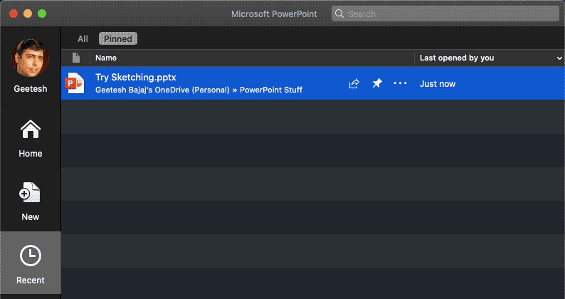Pinned presentation file