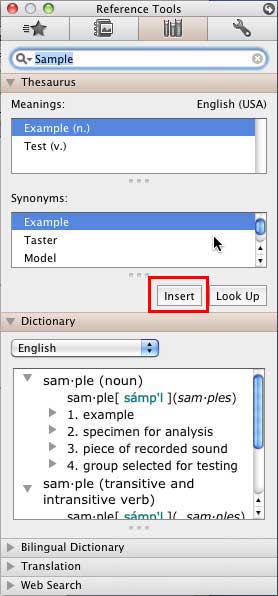 Results shown for the selected word Results shown for the selected word