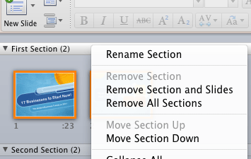Remove Section option greyed out Remove Section option greyed out