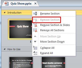 Remove Section option greyed out Remove Section option greyed out