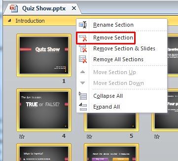 Remove Section option not greyed out Remove Section option not greyed out