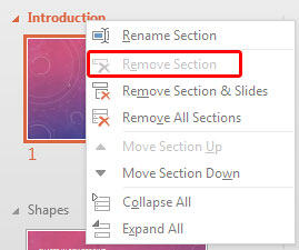 Remove Section option greyed out Remove Section option greyed out