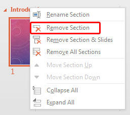 Remove Section option not greyed out Remove Section option not greyed out