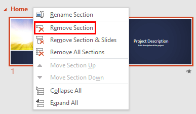 Remove Section option not greyed out Remove Section option not greyed out