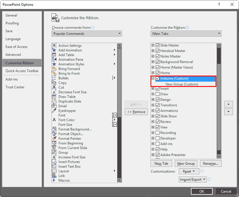 PowerPoint Options dialog box