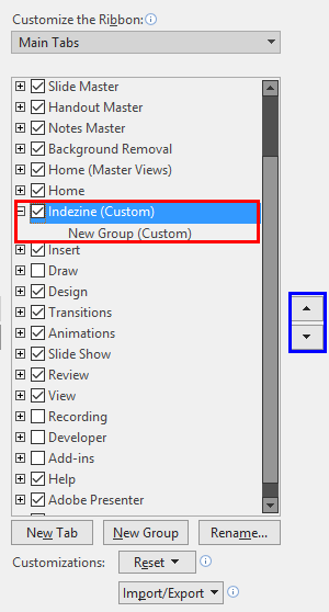 Select and reorder the Ribbon tab