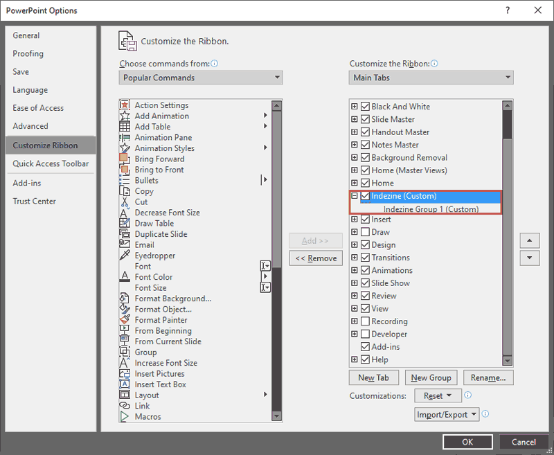 PowerPoint Options dialog box