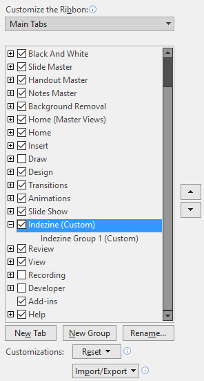 Ribbon tab moved down