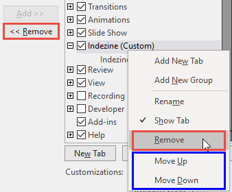 Remove the selected tab