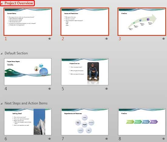 Result of selecting Move Section Up option