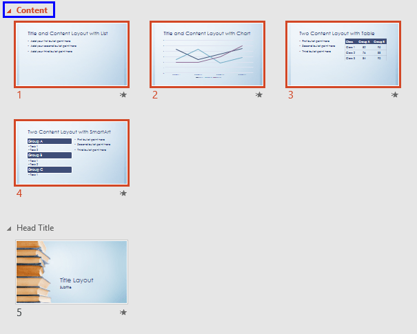 Result of selecting Move Section Up option