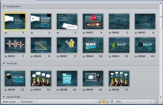 Presentation opened within the Slide Sorter view Presentation opened within the Slide Sorter view