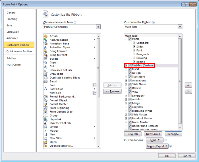 PowerPoint Options dialog box